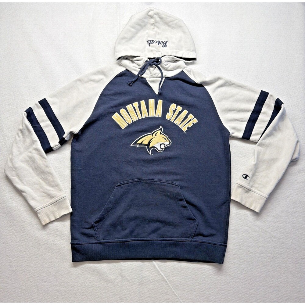 Y2K Champion Montana State Bobcats Hoodie Mens L Navy Cream NCAA College
